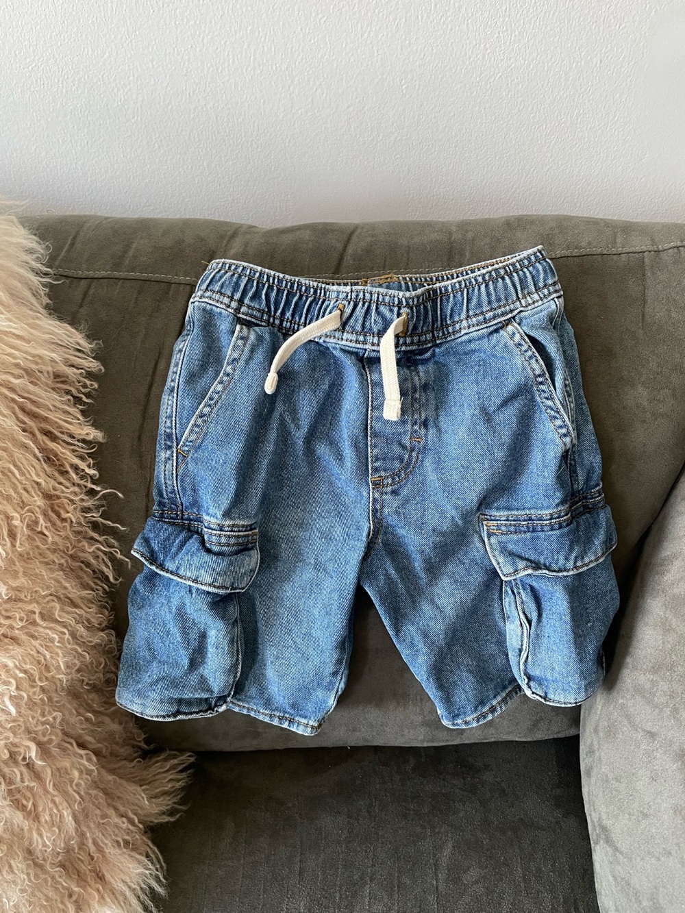 Wrangler Kids Denim Cargo Shorts with Drawstring - Light Blue